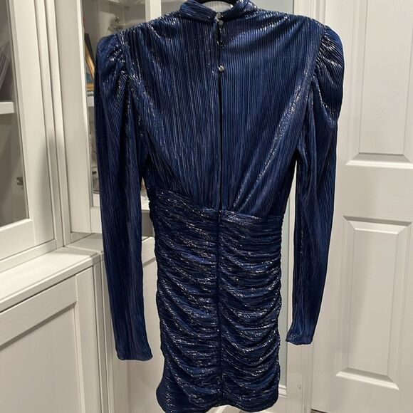 SABINA MASAYEV (NWT) Maya Foil Pleated Knit Minidress, Blue, Size S - Picture 8 of 13